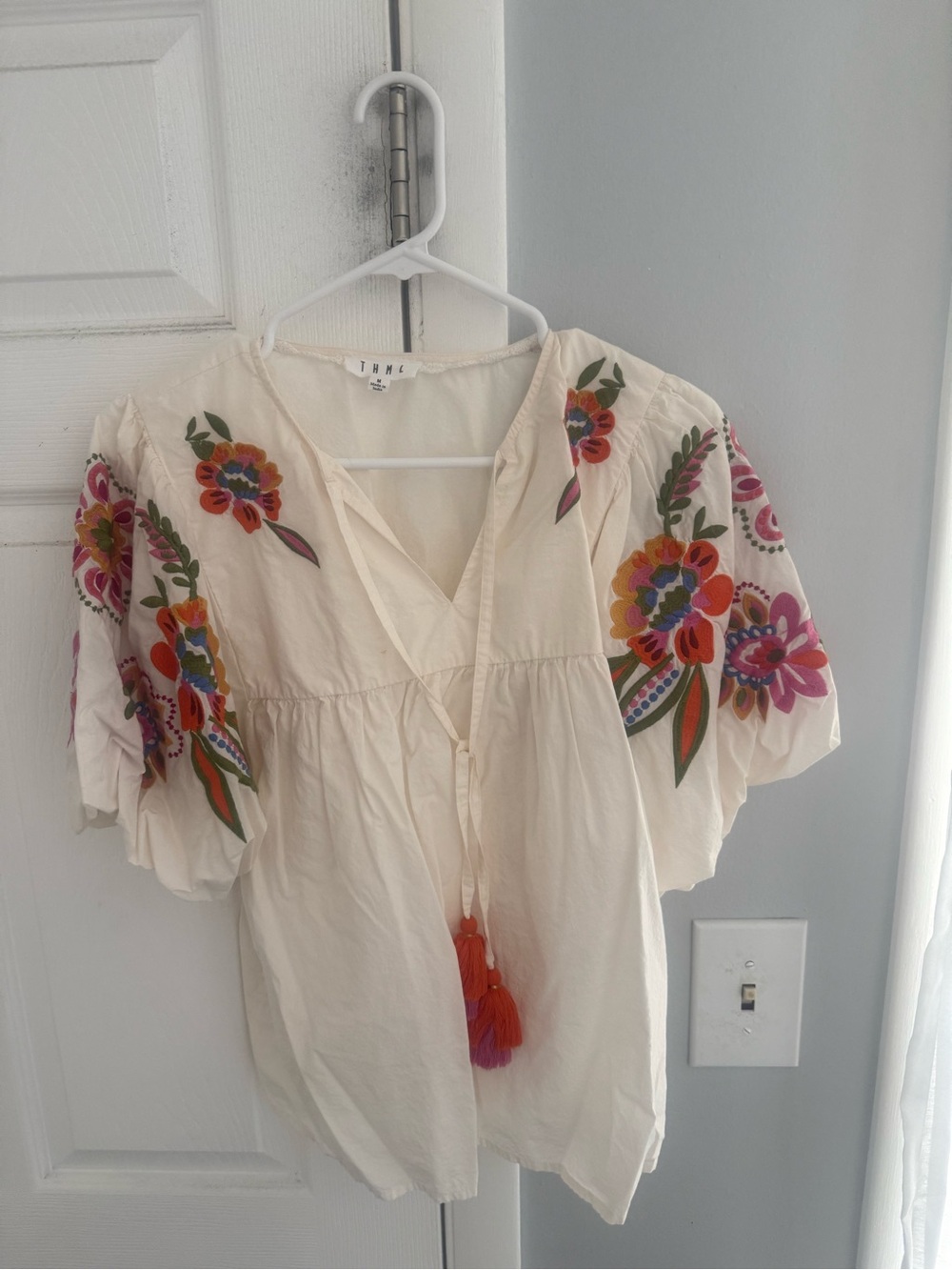 Boho Cream Embroidered Floral Peasant Tunic